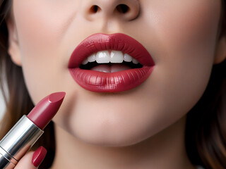 Classic Red Matte Lips with Lipstick Generative AI