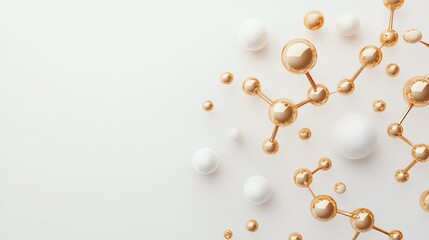 Abstract molecular structures with golden and white spheres on a light background, symbolizing science and innovation.