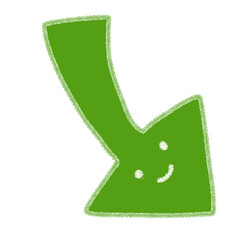 右下向きニコニコ矢印のかわいい手書き風イラスト