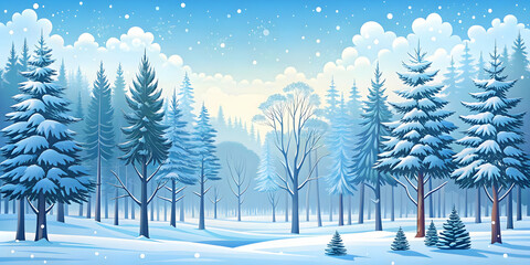 Serene Winter Forest with Snow-Covered Trees: Flat Glossy Background for Winter-Themed Promotions and Ample Copy Space