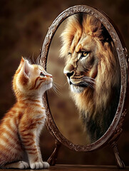 cute_kitten_looking_in_the_mirror_and_seeing_a_Lion