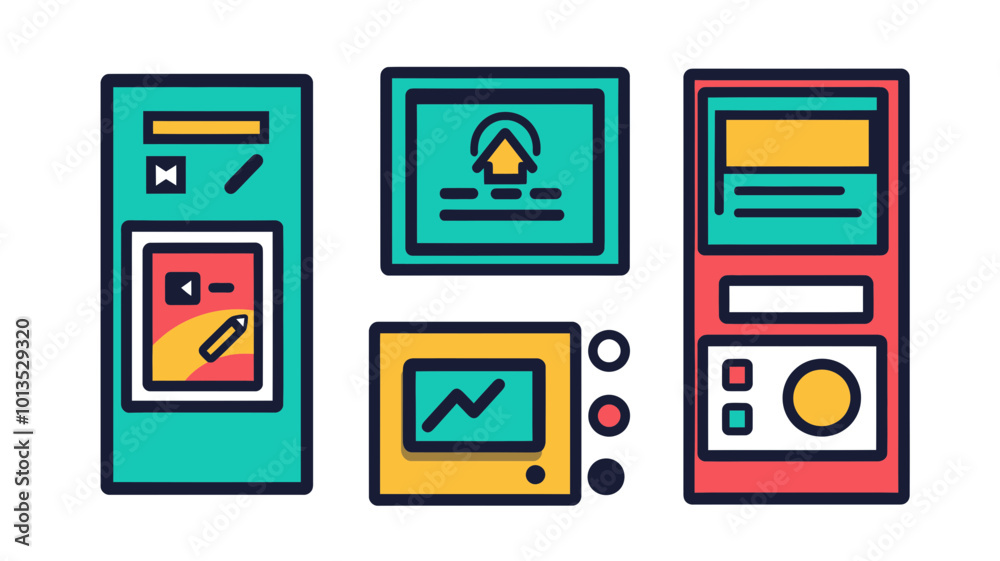 Poster modern flat line icons of responsive design interface elements for web and mobile development - vect