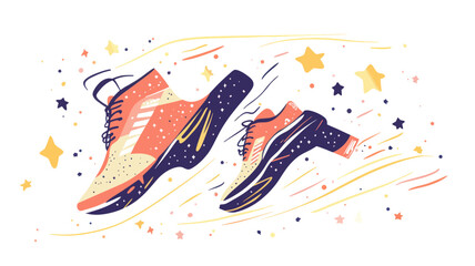 Abstract Running Sneakers on Starry Background, Minimalist Sports Vector Illustration for Fitness Enthusiasts and Athletic Gear Design Concepts
