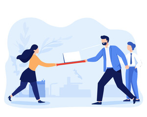 Fototapeta premium Business Outsourcing and Remote Work Concept in Flat Minimalist Vector Illustration