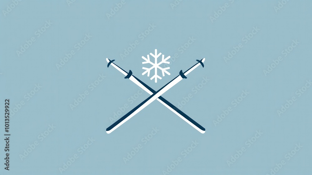 Poster the design showcases a snowflake symbol crossed with ski poles, emphasizing winter sports and snowy 