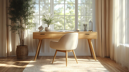 A modern work desk designed according to Feng Shui fe