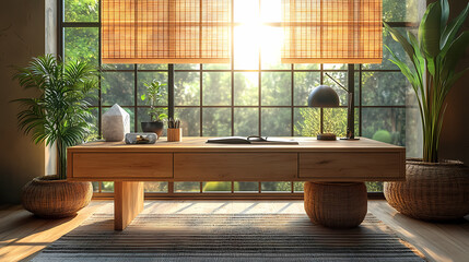 A modern work desk designed according to Feng Shui fe