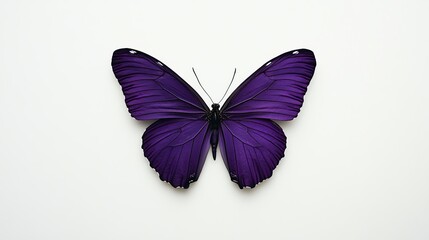 Obraz premium A large, dark purple butterfly with its wings spread open is against a plain white background.