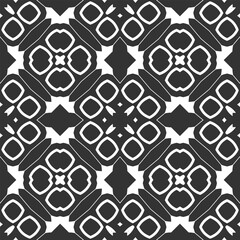 Seamless monochrome pattern with simple white stencil ornament on black background. Vector illustration