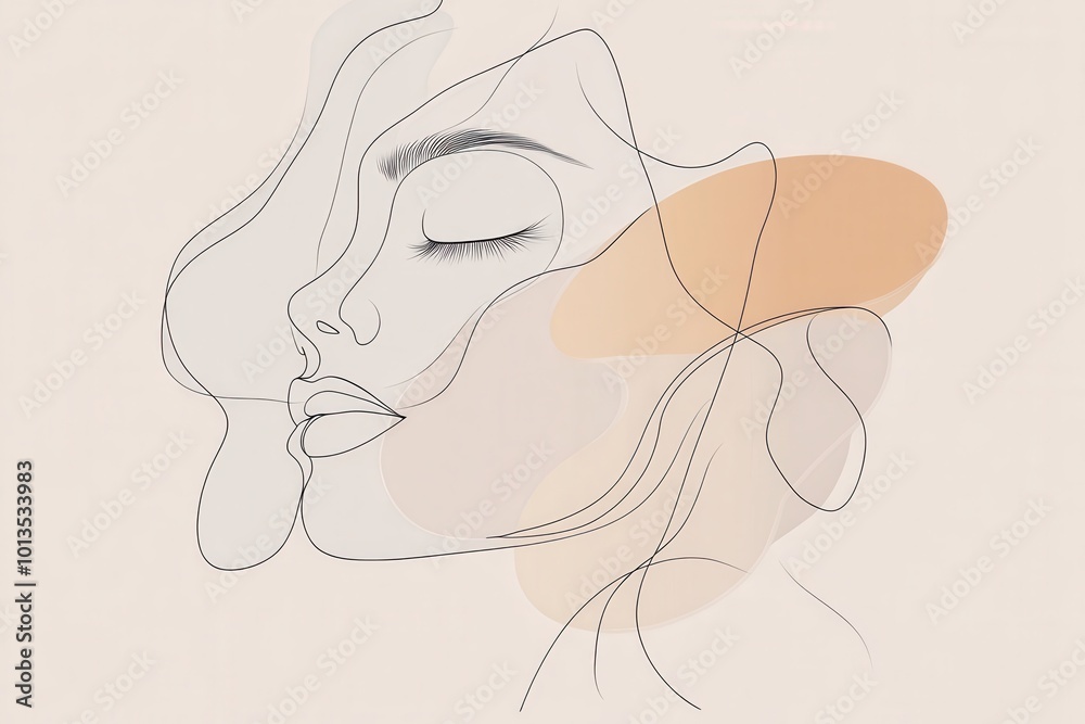 Poster the artwork showcases a graceful outline of a woman's face made with flowing lines, accented by gent