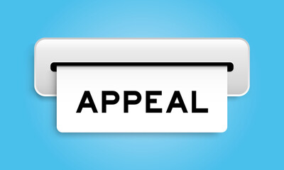 White coupon banner with word appeal from machine on blue color background