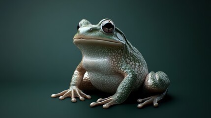 Obraz premium A green frog with big eyes sitting on a green background.