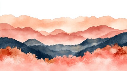 Obraz premium Watercolor Mountains with Forest and Fog