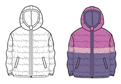 PDDED JACKET WITH HOOD, POCKETS AND PANELS
