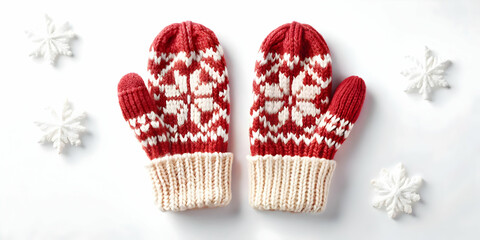 3D Cozy Mittens Vector with Knitted Pattern - Isolated on White Background for Winter Infographics and Ecommerce Promotions