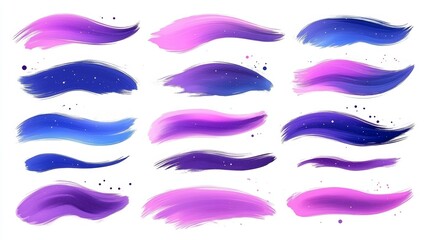 Abstract Purple and Blue Watercolor Paint Strokes with Glitter on White Background