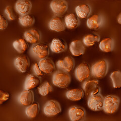 Chocolate bar textured background. Milk chocolate  texture with nuts. Pattern. Wallpaper
