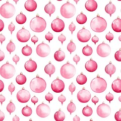 Pretty watercolour style seamless repeating pattern of pink christmas baubles, great for stationery and fabric.