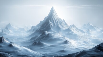 Majestic Snowy Mountain Peak with Foggy Landscape