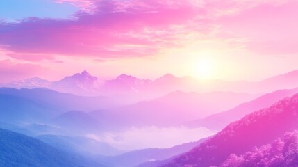 Fototapeta premium Pink Sky Mountains Sunset Misty Landscape