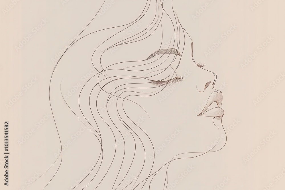 Aufkleber flowing lines create the outline of a female face, showcasing an elegant and minimalist representati