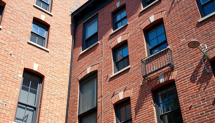 The classic brickwork of an older apartment building, with its sturdy, timeless architecture and character. 