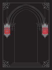Gothic arch with lanterns gothic postcard, poster or book cover design element vector illustration