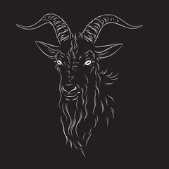 Black goat head hand drawn black and white tattoo art design vector illustration