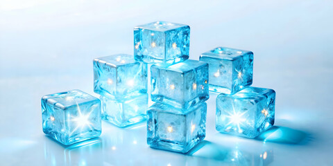 Obraz premium Flat Macro Illustration of Glowing Ice Cubes in a Futuristic Drink Concept - Capturing Radiant Texture and Winter Vibes in a Close-Up Shot