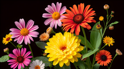  Artifical Intelligence generated vivid colorful Flowers.  AI generated image