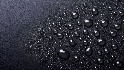 Water drops on a black background with copy space. Shallow depth of field.