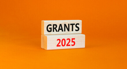 Planning grants 2025 new year symbol. Concept words Grants 2025 on beautiful wooden blocks. Beautiful orange background. Business grants 2025 new year concept. Copy space.