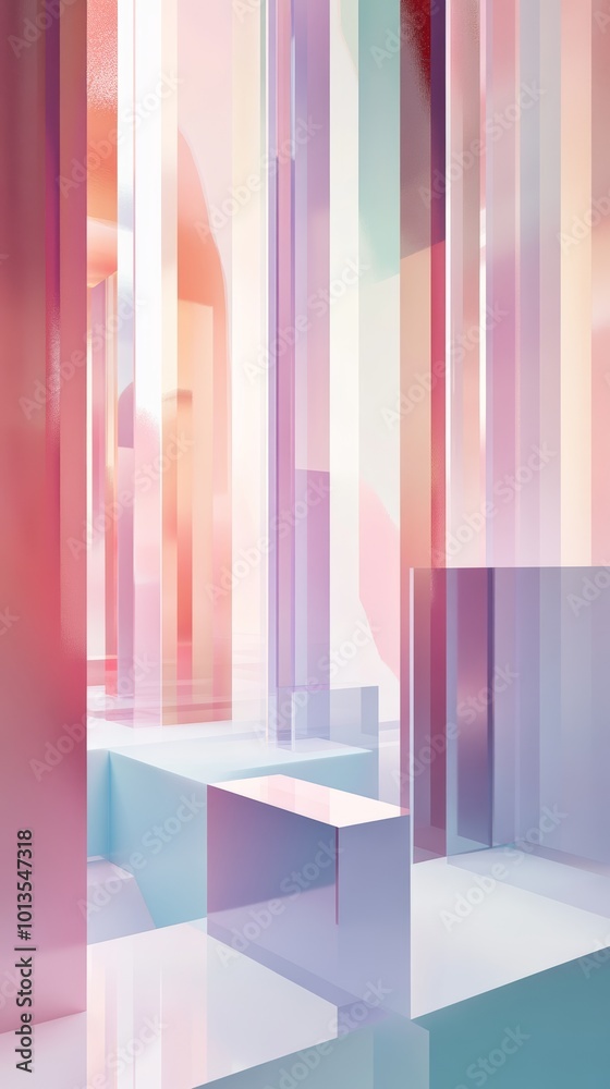 Poster abstract pastel geometric structures with glass-like texture