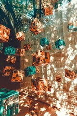 Floating Glass Cubes in Sunlight and Shadows