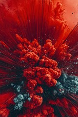 Abstract Red and Gray Ink Explosion with Streaks