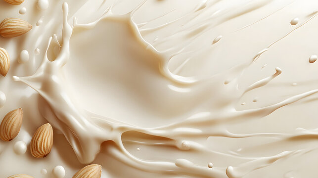 Milk splash with almonds isolated on transparent or white background design, PNG isolated on white background design