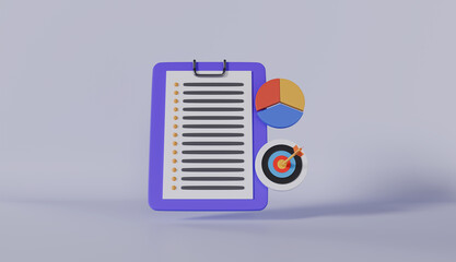 Clipboard paper with business idea goals on project plan, fast progress, analytics icon