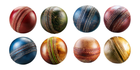 Cricket balls set, set collection, mega bundle, isolated on transparent background