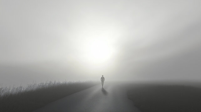 Single figure walking in fog with charity logo on their back - Powered by Adobe