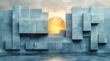 Abstract Geometric Shapes with Sunset Background