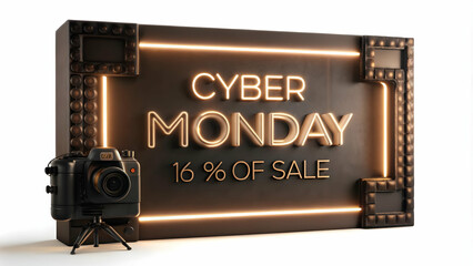 3D Floating Percentage Icon and Cyber Monday Sale Banner Frame with Copy Space for Discount Promotions