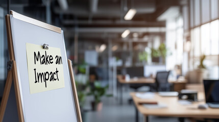 Office whiteboard with "Make an Impact" note in creative setting