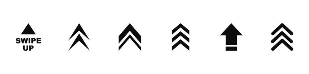 Swipe icon set. Swipe up arrow icons. Arrow buttons for social media. Scroll pictogram. Web icons. Vector illustration.