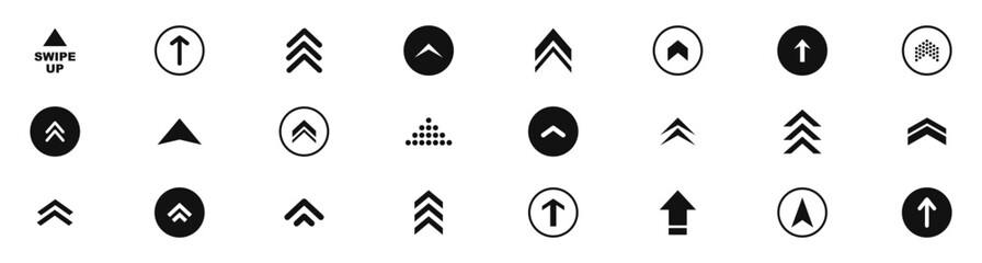 Swipe icon set. Swipe up arrow icons. Arrow buttons for social media. Scroll pictogram. Web icons. Vector illustration.