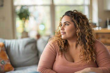 Overweight Hispanic Woman at Home
