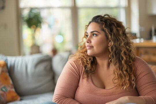Overweight Hispanic Woman at Home