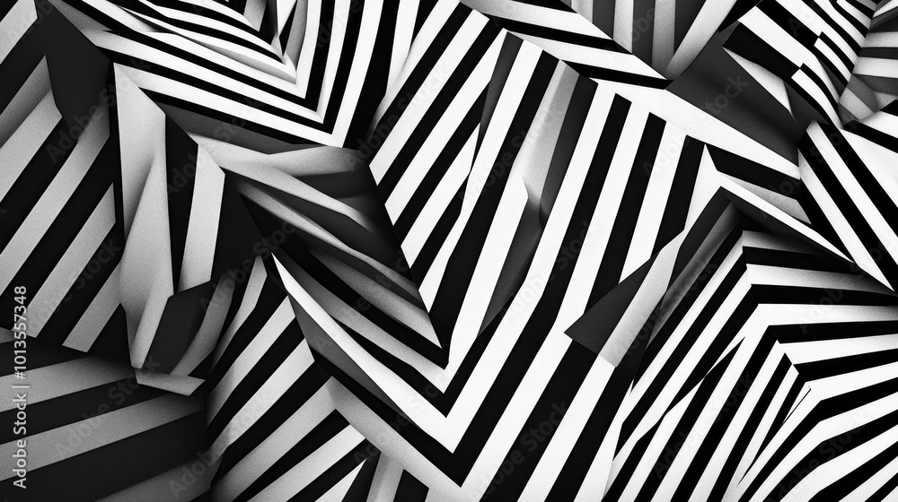 Poster high-resolution geometric lines pattern in bold black and white, creating a mesmerizing background o