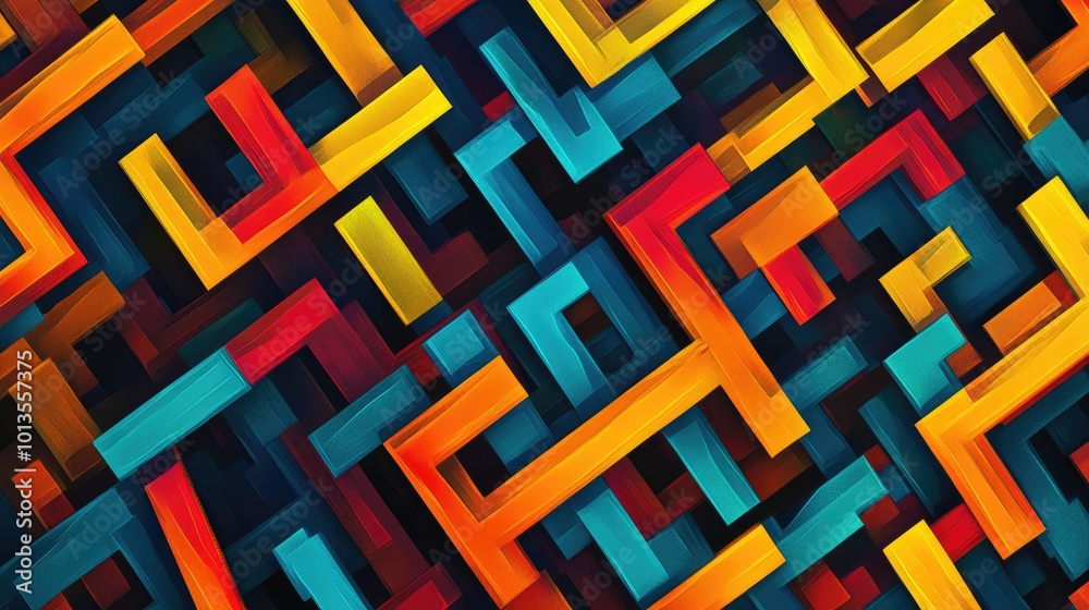 Poster high-resolution geometric pattern with fine, sharp lines creating a maze-like structure in bright co