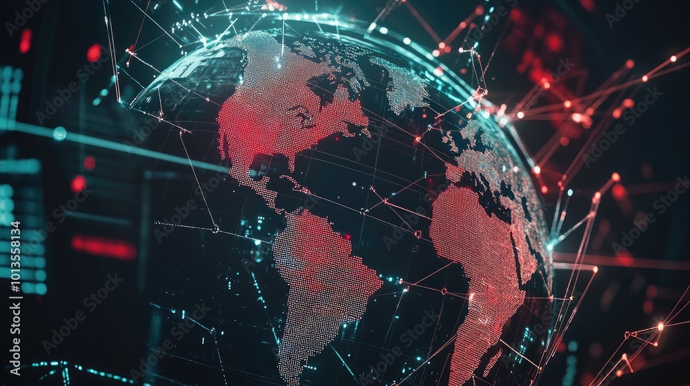 Poster a digital globe surrounded by connected lines and data points, symbolizing global network connectivi