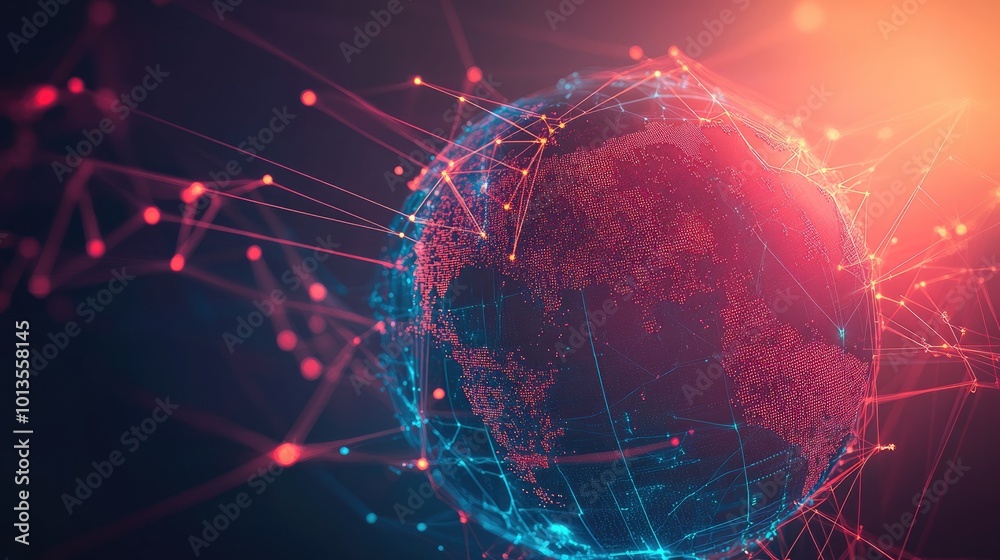 Poster a digital globe surrounded by connected lines and data points, symbolizing global network connectivi